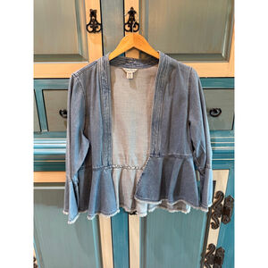 Women's Tommy Bahama Blue Denim Peplum Jacket with Bell Sleeves M
